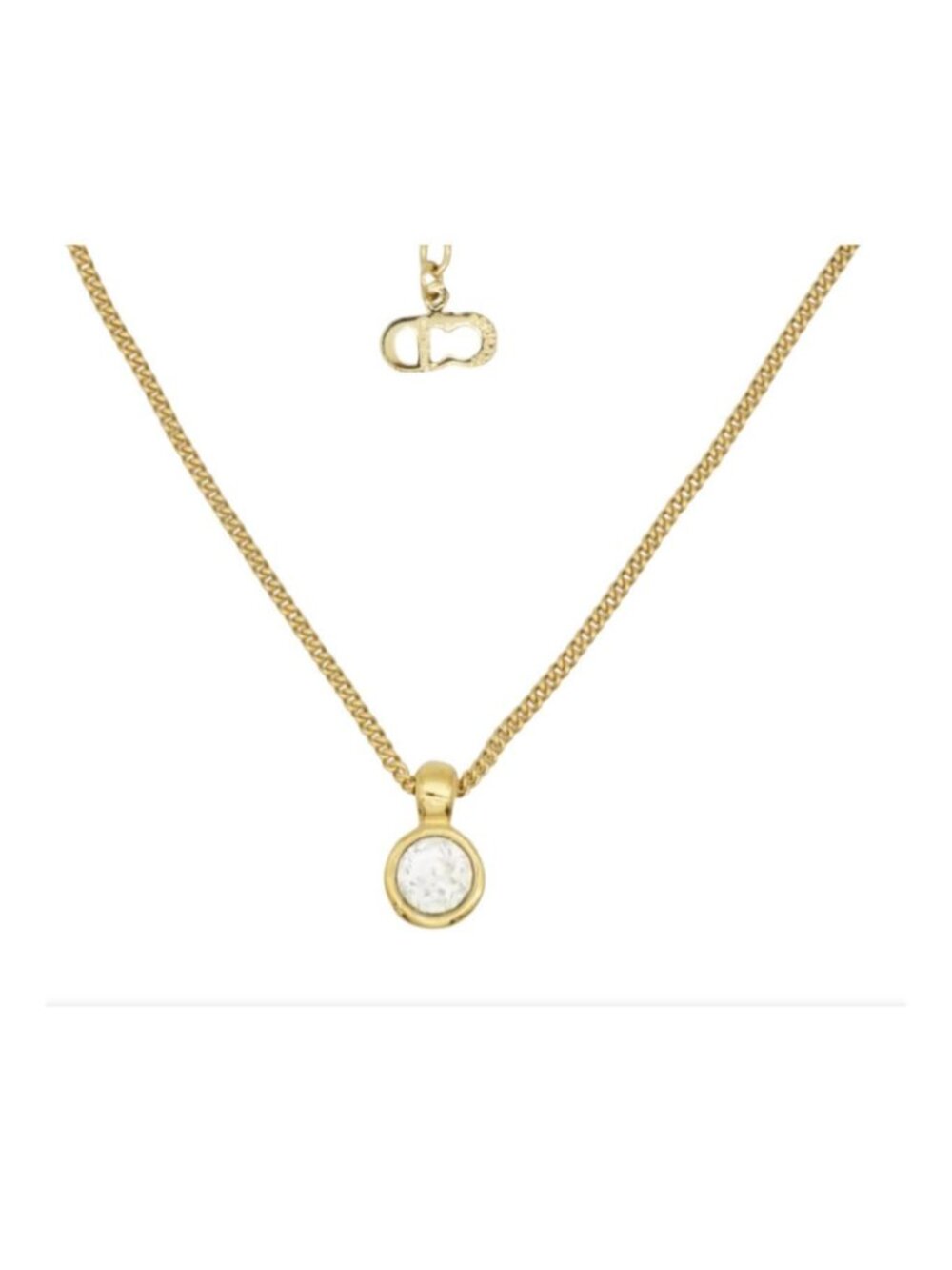DIOR Gold Tone Crystal Pendant Necklace Luxury Designer Jewelry